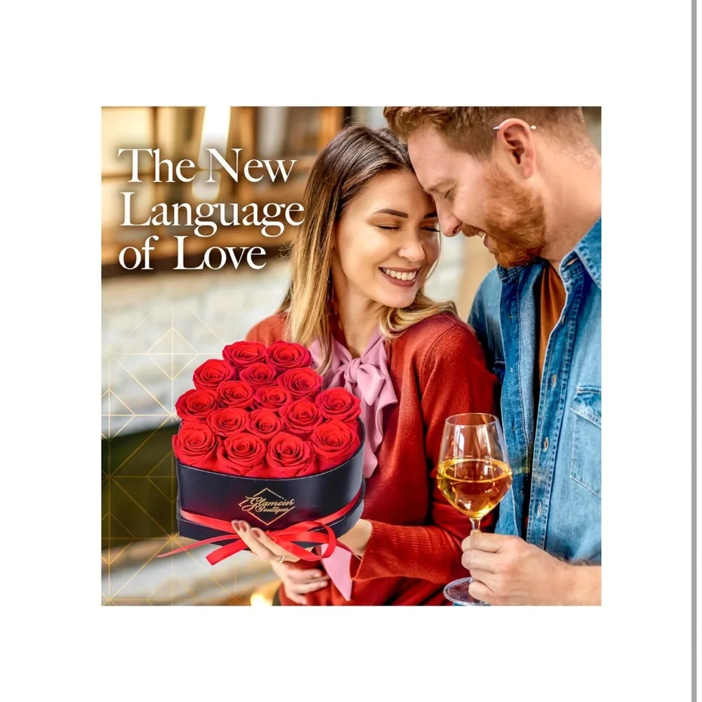 16 Flower Forever Heart Shape Box - Preserved Red Roses, Gift, Love